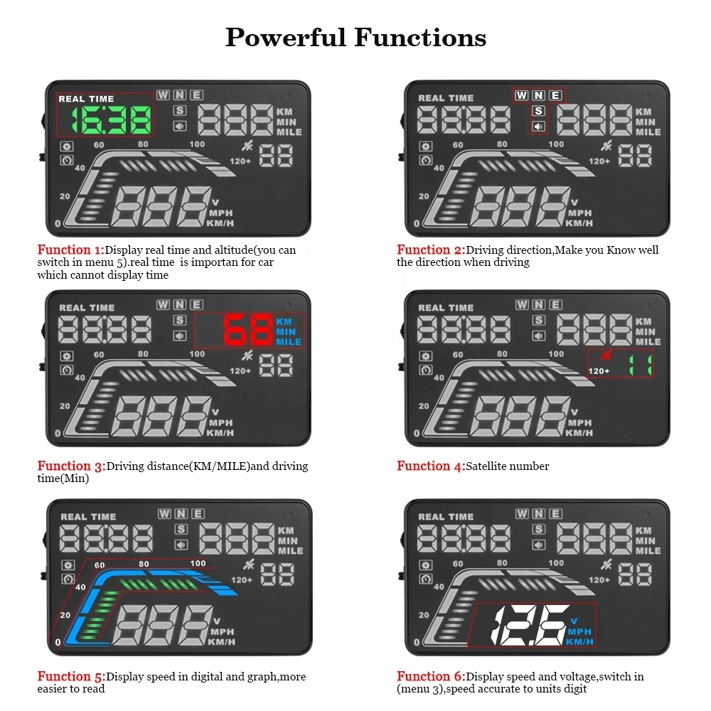 5.5 large screen GPS HUD car head up display Q7 multi function system speed limiter car display for vehicle