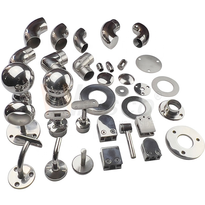 Factory SS 201 304 316 Stainless Steel Railing Components Inox Stair Balustrade Fittings Balcony Glass Handrail Accessories