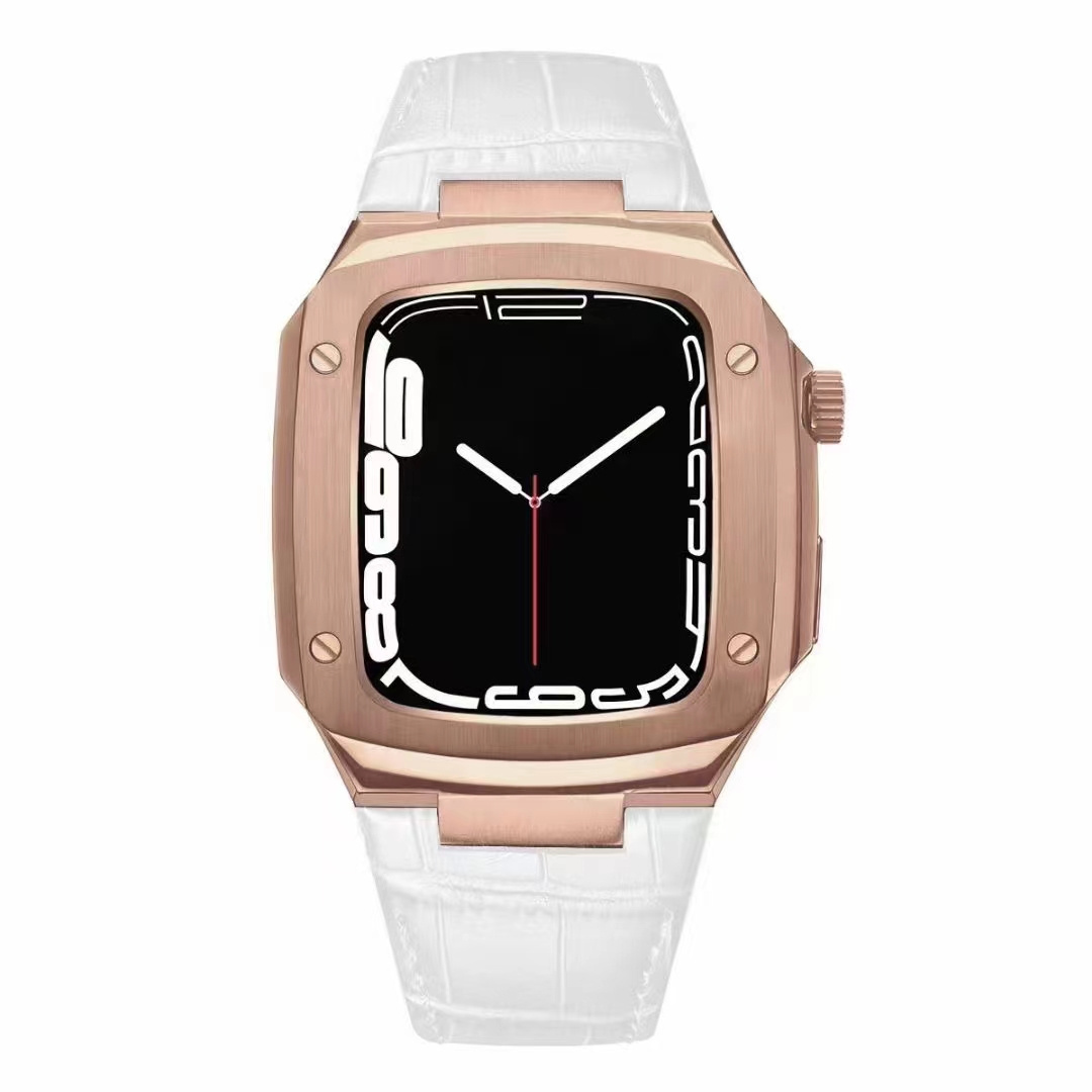 Listen Modified Integrated Watch Strap Stainless Steel Case + leather Band For Apple Watch 44mm 45mm 41mm