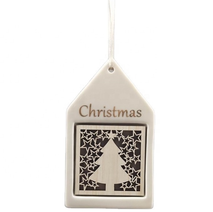 Wholesale Sublimation Custom Christmas Tree Bauble Gift Ceramic hanging ornaments christmas decorations