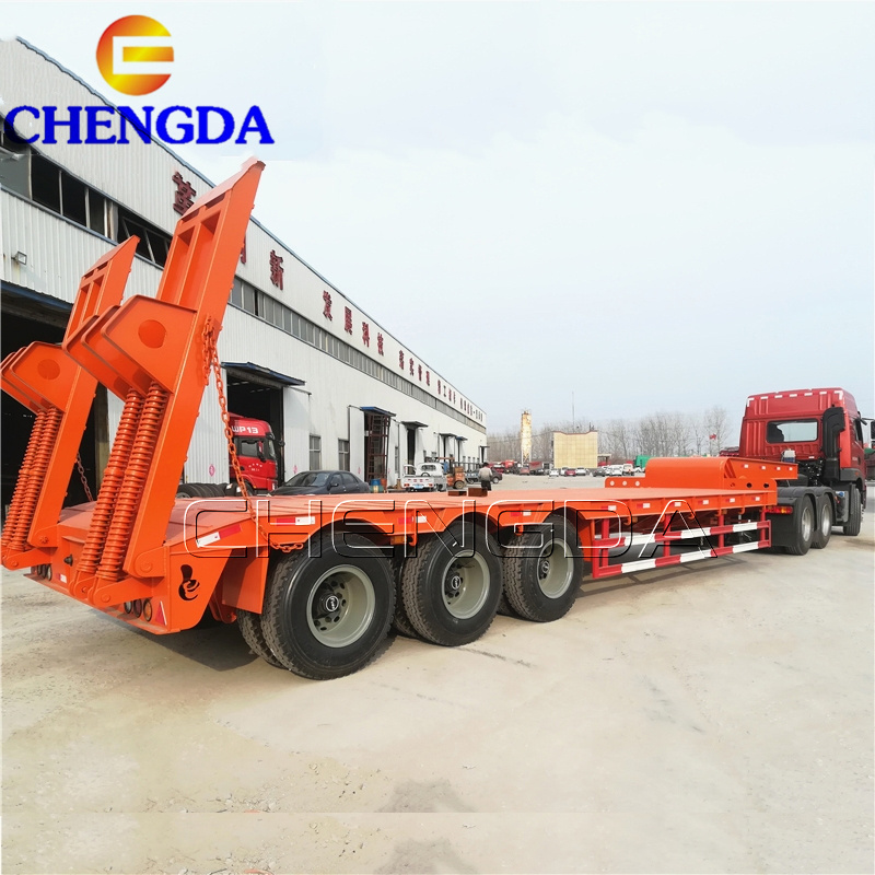 Loading Container Truck Trailer New Trailers 3 4 Axles Platform Deck Excavator Grader Transporting Lowbed Trailer