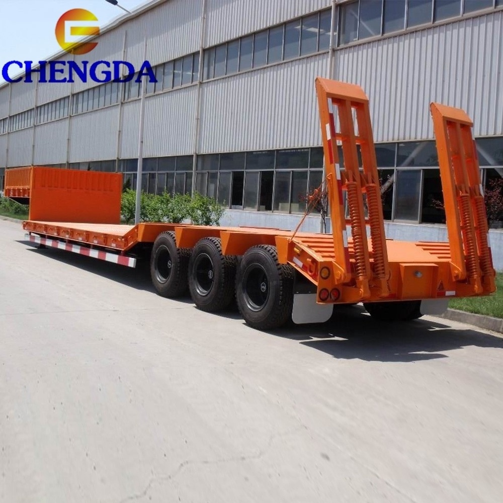 Loading Container Truck Trailer New Trailers 3 4 Axles Platform Deck Excavator Grader Transporting Lowbed Trailer