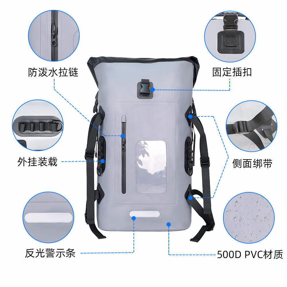 Customized LOGO Outdoor Detachable PVC Waterproof Camping Hiking Dry Bags Fishing Backpack  Large Capacity Fish Bag for Men Wome