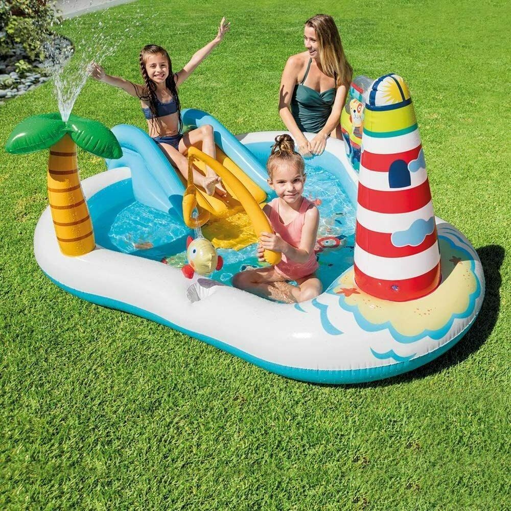 Accessory Outdoor Backyard Play Center Slide Dino Arch Water Sprayer Game Kiddie Inflatable Plastic Swimming Pool for Kid Adult