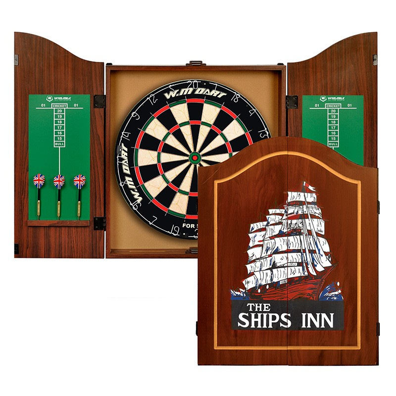 Indoor Family Game 18 inches Decorative Dartboard Cabinet Set Target Wooden Cabinet Doors Dart Board with 6 Darts