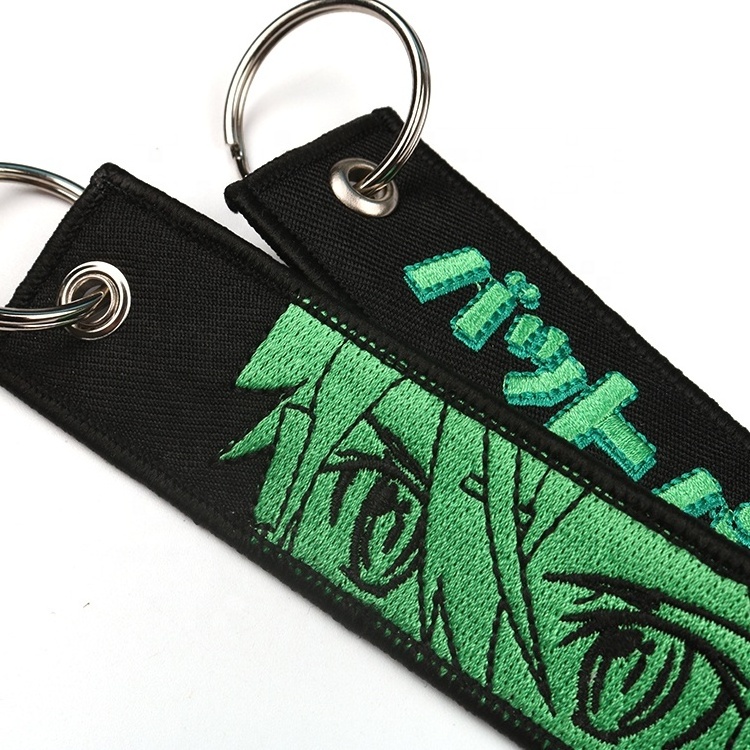 OEM Design Both Side Logo Customized Machine Weaving Anime Logo Cool Fabric Embroidery Keychains Maker