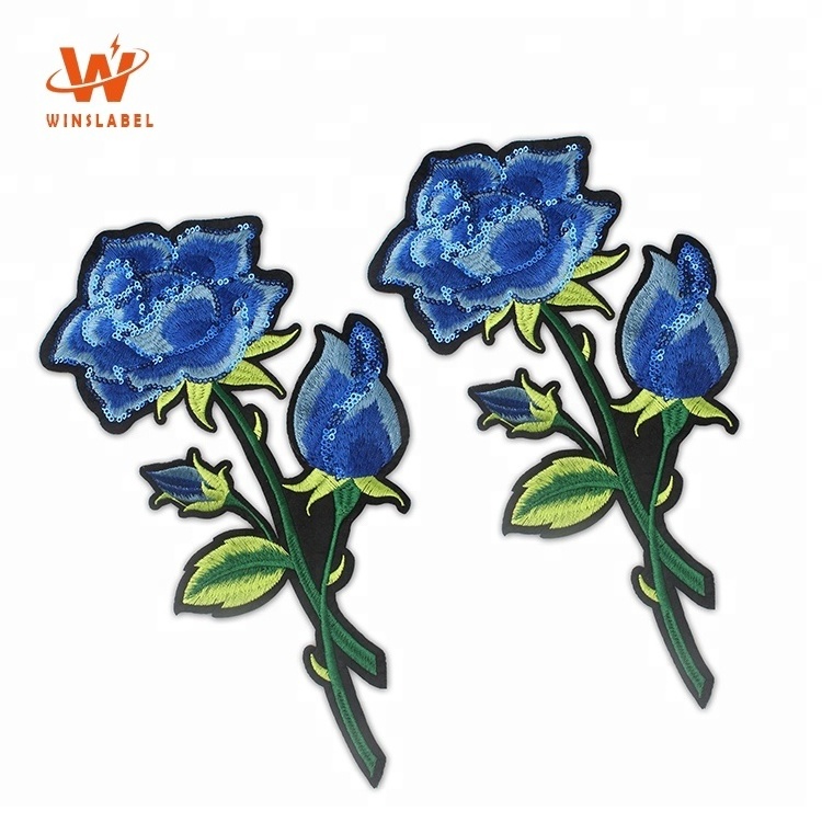 Hot Custom Design Floral Embroidered Iron on Patches Sticker 3D Sequined Flower Embroidery Paillette Patches for Garment