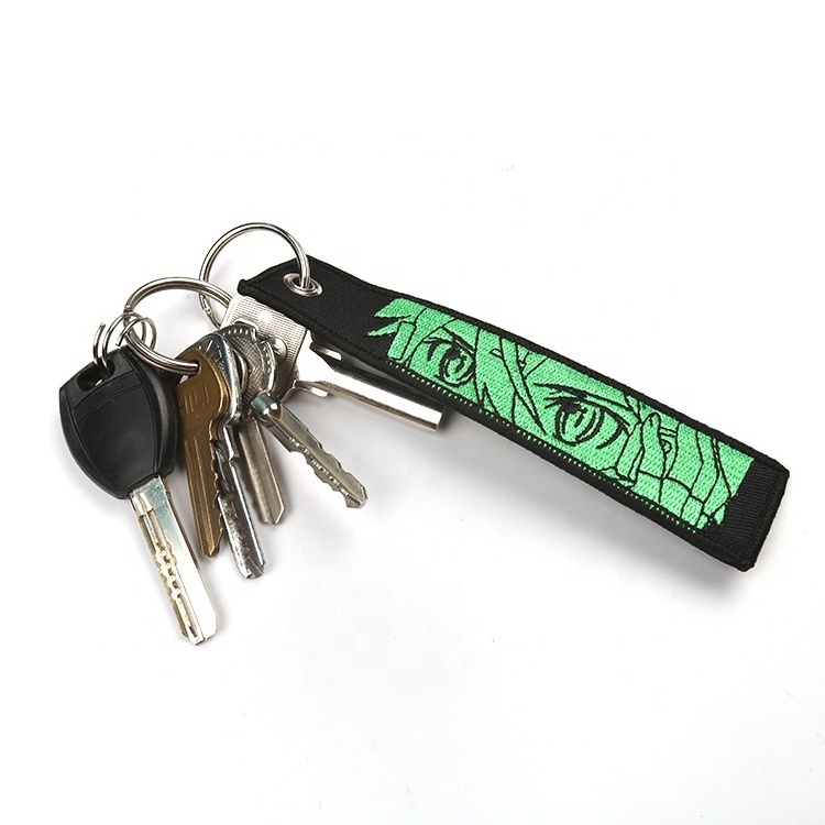 OEM Design Both Side Logo Customized Machine Weaving Anime Logo Cool Fabric Embroidery Keychains Maker