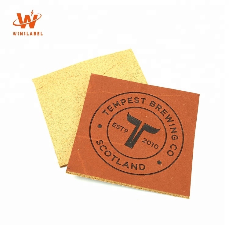 Custom Garment 3D Embossed Brand Name Logo Sew on Jeans Labels Badges Repair Natural Leather Patches