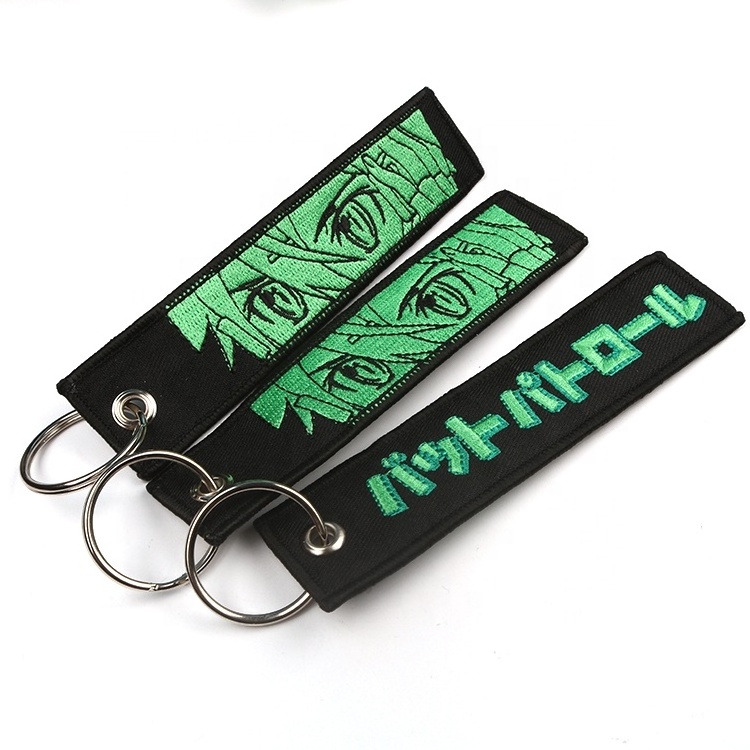 OEM Design Both Side Logo Customized Machine Weaving Anime Logo Cool Fabric Embroidery Keychains Maker