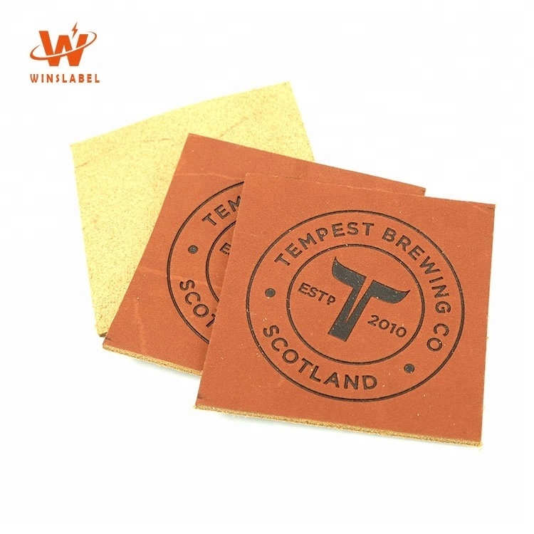 Custom Garment 3D Embossed Brand Name Logo Sew on Jeans Labels Badges Repair Natural Leather Patches