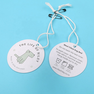 Customized Printing Care Instruction Denim Garment Recycled 400GSM Paper Hang Swing Tags with Cotton String and Safety Pin