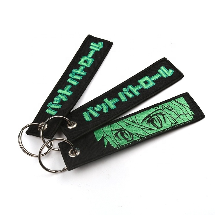 OEM Design Both Side Logo Customized Machine Weaving Anime Logo Cool Fabric Embroidery Keychains Maker