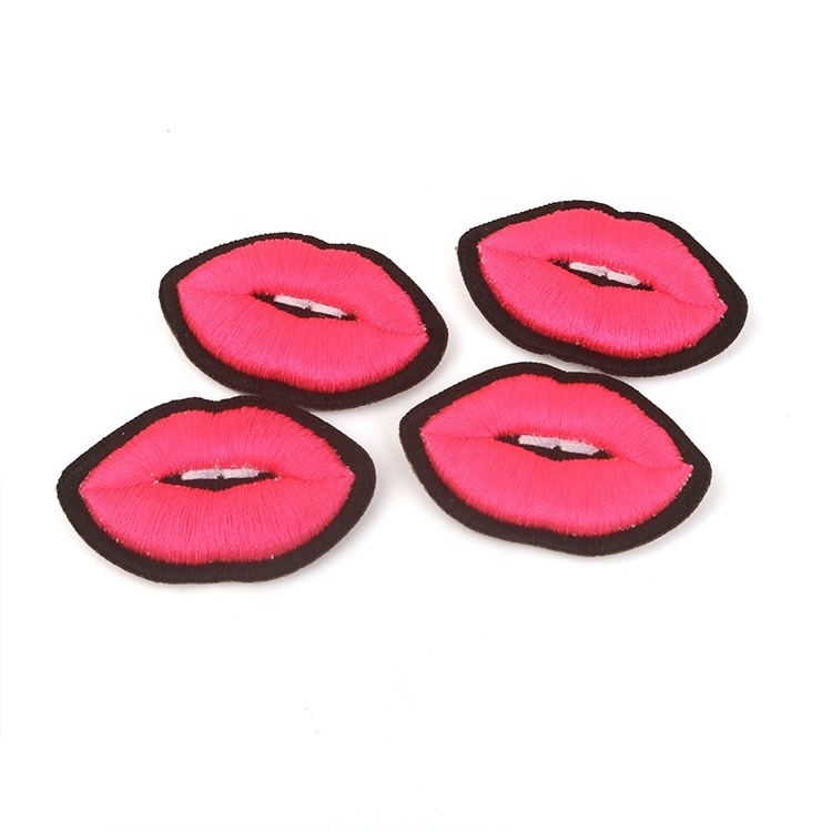 Abnormal Shape Customized Embossed Sexy Lips Logo Small 3D Foam Digital machinery embroidered Cloth patch for Skirts