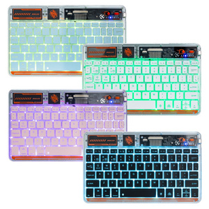 Razeak Crystal Shell Ultra Thin Multi-Device Connection Mute Button 7-Color Backlight Transparent Wireless Keyboard for Laptop