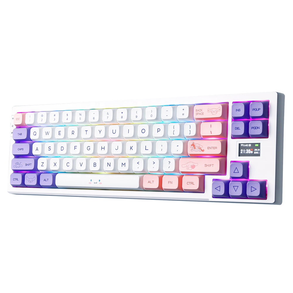 OLED Smart Display Cute Cartoon Keycaps 60% Layout Brown Switch 68 Keys Mini BT Wireless Mechanical Gaming Keyboard for Laptop