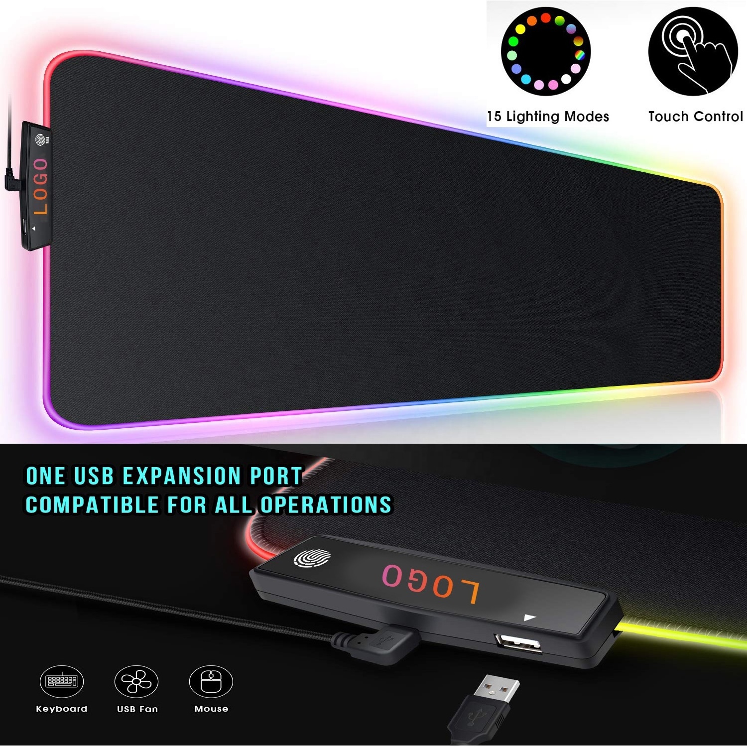 New RGB LED Glowing Gaming Mouse Pad Mat 1 Hub USB Cable Soft Cloth Non-Slip Rubber Waterproof Surface 800mm Desk Mat for PC