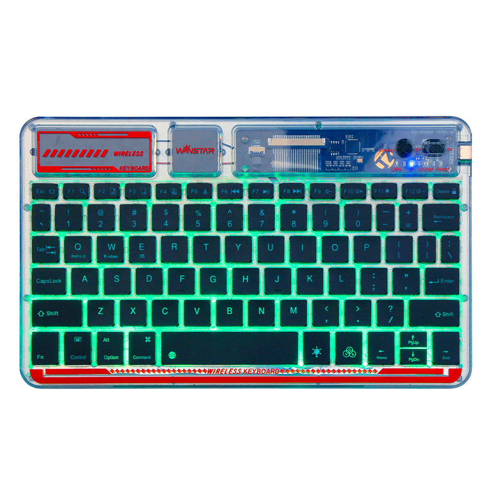 Razeak Crystal Shell Ultra Thin Multi-Device Connection Mute Button 7-Color Backlight Transparent Wireless Keyboard for Laptop