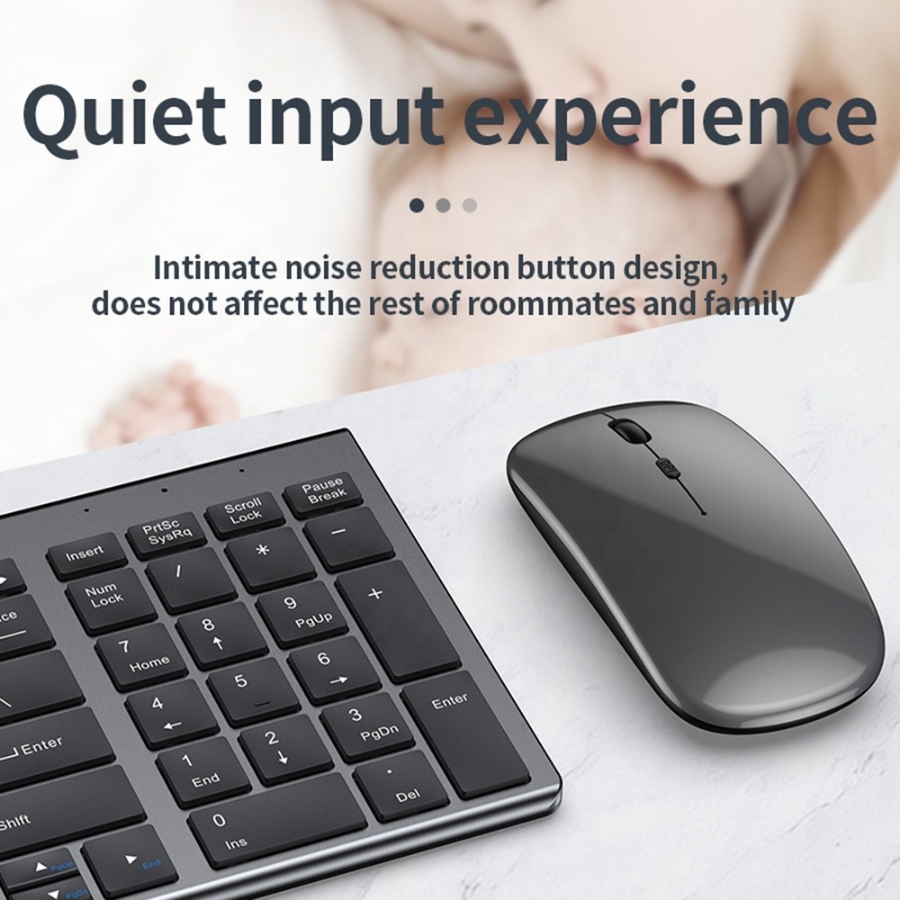 Factory Direct Sale Ultra-thin Rechargeable Ergonomic 2.4Ghz Dual Mode Wireless Keyboard and Mouse Combo Set for Office