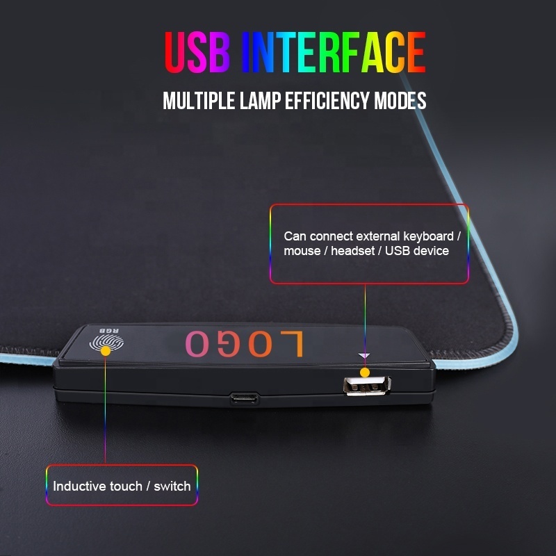 New RGB LED Glowing Gaming Mouse Pad Mat 1 Hub USB Cable Soft Cloth Non-Slip Rubber Waterproof Surface 800mm Desk Mat for PC