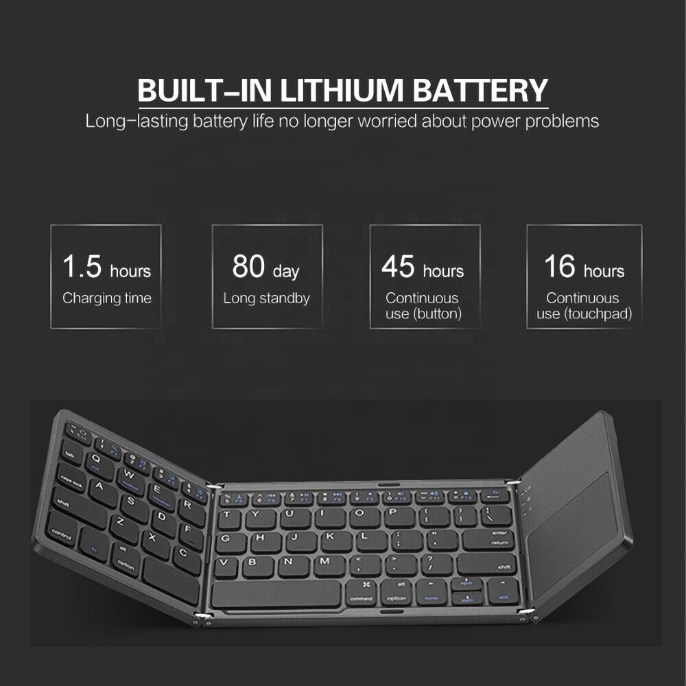 Foldable Office Keyboard Pocket Size Portable Ergonomic Scissor Switch Wireless Folding Mini Touchpad Keyboard for PC Tablet