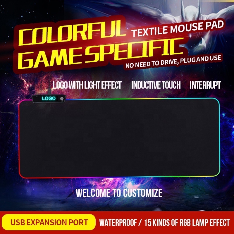 New RGB LED Glowing Gaming Mouse Pad Mat 1 Hub USB Cable Soft Cloth Non-Slip Rubber Waterproof Surface 800mm Desk Mat for PC