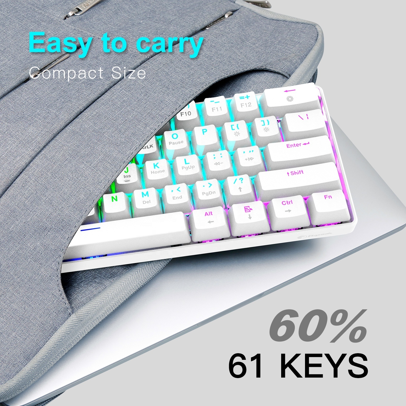 60 Percent Mechanical Gaming Keyboard Ergonomic Durable Detachable Type-C Cable Mini White Gaming Keyboard with Red Switches