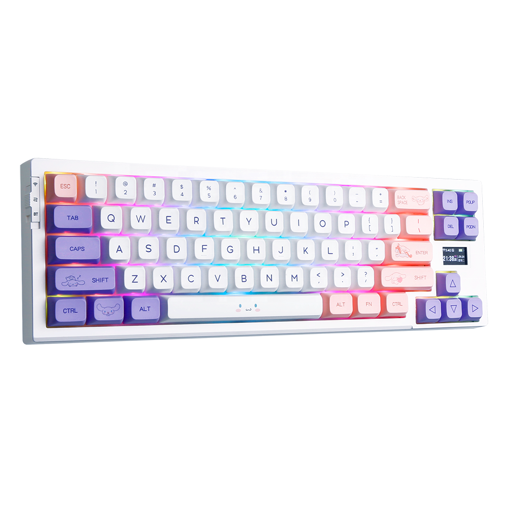 OLED Smart Display Cute Cartoon Keycaps 60% Layout Brown Switch 68 Keys Mini BT Wireless Mechanical Gaming Keyboard for Laptop