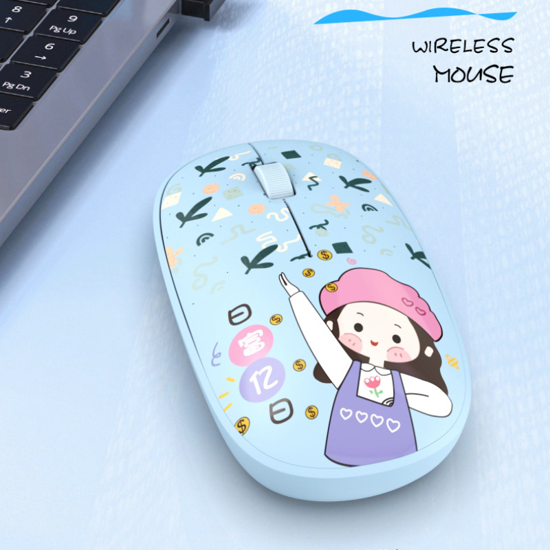 Factory Wholesale Office Gifts Optical BT Mute Ergonomic Mini 3D Printing Cartoon Cute USB 2.4G Wireless Mouse for Laptops