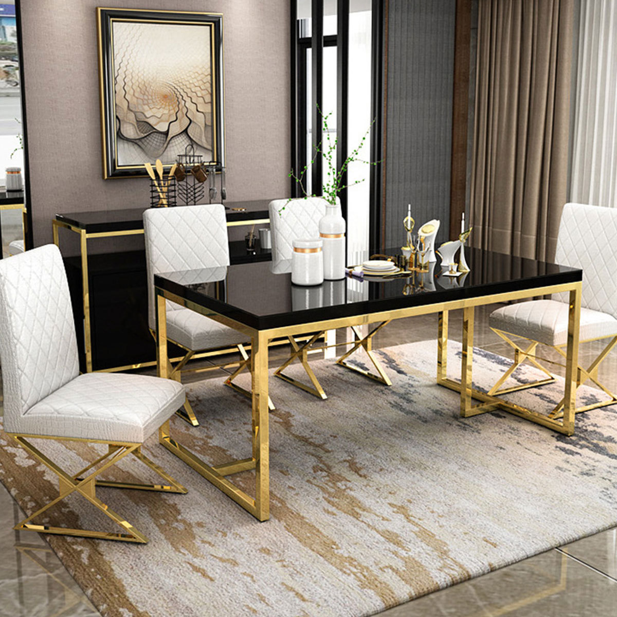 gold dining table set modern luxury dining room furniture juegos de comedor dining table set with 4 seater 6 chairs