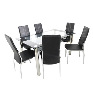 Dining chair and table black glass dining table set Nordic modern home tempered clear glass dining table set factory wholesale