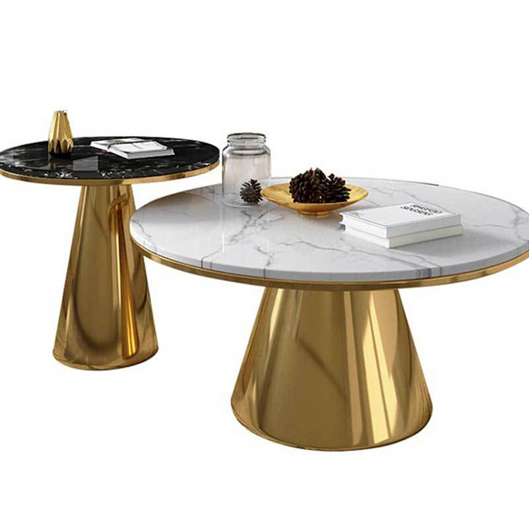 Italian Ethiopian Gold Stainless Steel Luxurious Center Home Furniture Wholesale Price Round Marble Modern Coffee Table