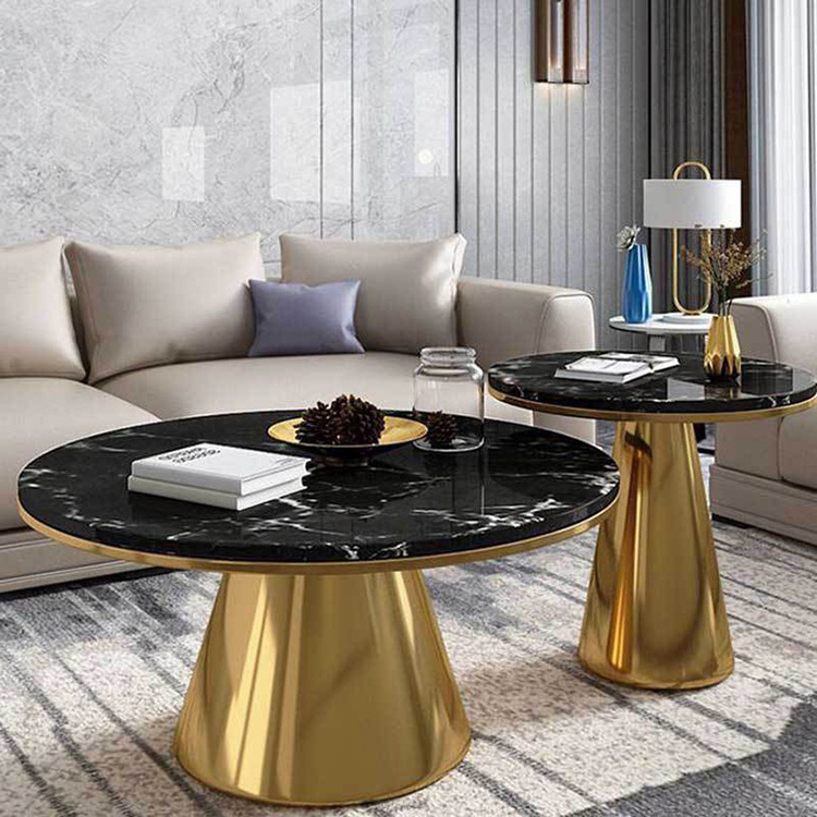 Italian Ethiopian Gold Stainless Steel Luxurious Center Home Furniture Wholesale Price Round Marble Modern Coffee Table