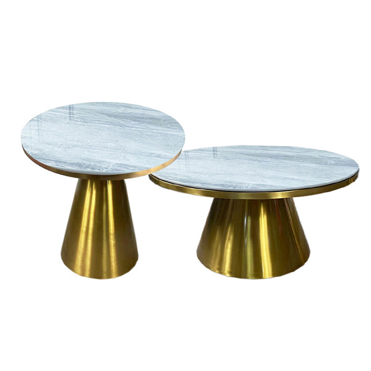 Italian Ethiopian Gold Stainless Steel Luxurious Center Home Furniture Wholesale Price Round Marble Modern Coffee Table