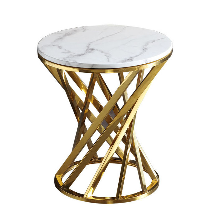 Modern Gold metal X-base round marble top coffee tables