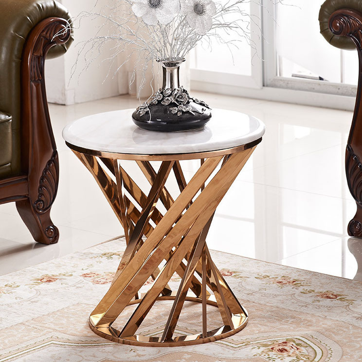 Modern Gold metal X-base round marble top coffee tables