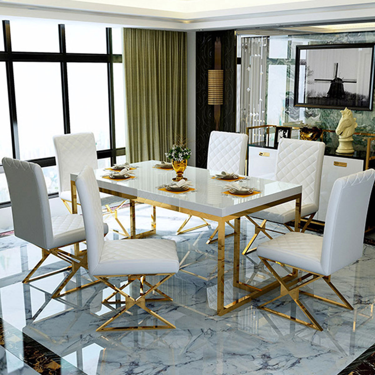 gold dining table set modern luxury dining room furniture juegos de comedor dining table set with 4 seater 6 chairs