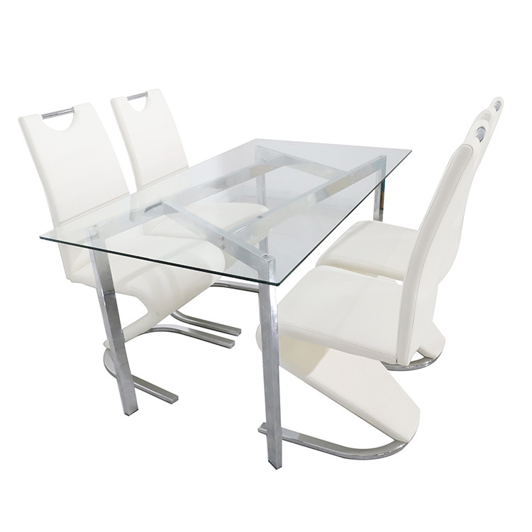 Dining chair and table black glass dining table set Nordic modern home tempered clear glass dining table set factory wholesale