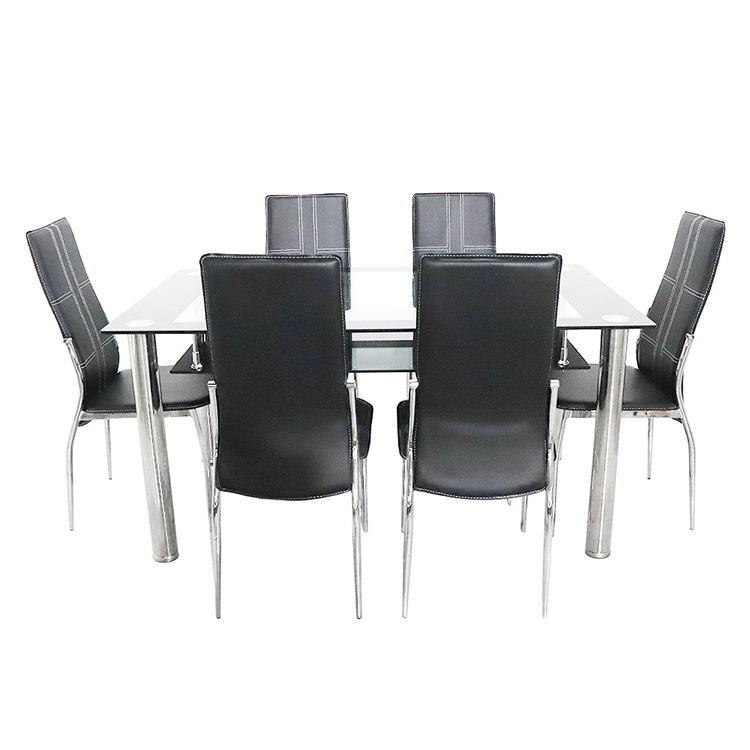 Dining chair and table black glass dining table set Nordic modern home tempered clear glass dining table set factory wholesale