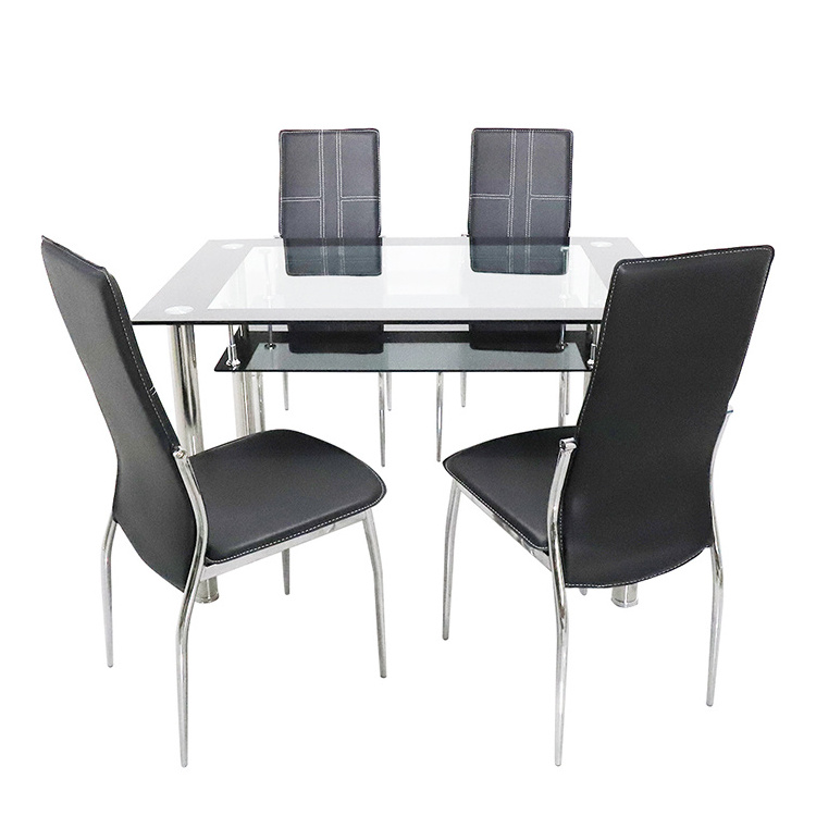 Dining chair and table black glass dining table set Nordic modern home tempered clear glass dining table set factory wholesale