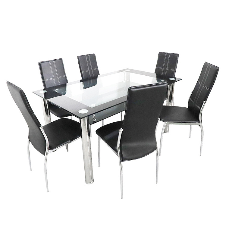 Dining chair and table black glass dining table set Nordic modern home tempered clear glass dining table set factory wholesale