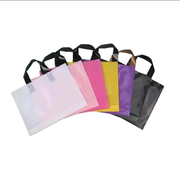 Wholesale Customized Soft Loop Handle Plastic Shopping Togo Bags For Restaurant With Logo Print