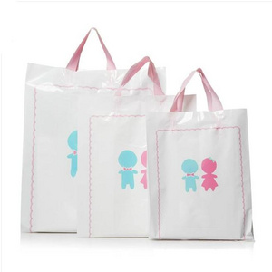 Wholesale Customized Soft Loop Handle Plastic Shopping Togo Bags For Restaurant With Logo Print