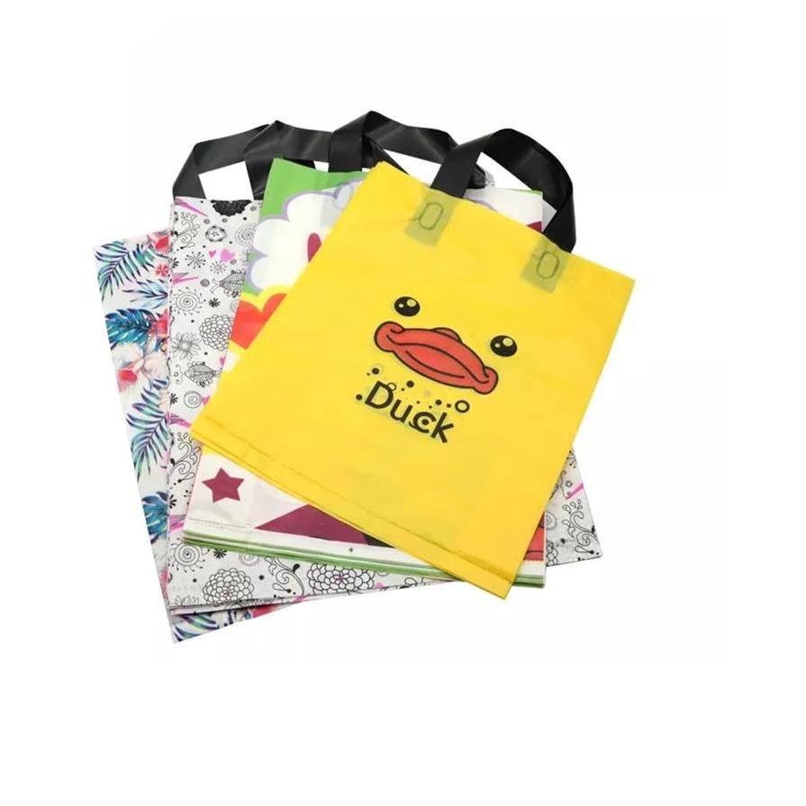 Wholesale Customized Soft Loop Handle Plastic Shopping Togo Bags For Restaurant With Logo Print