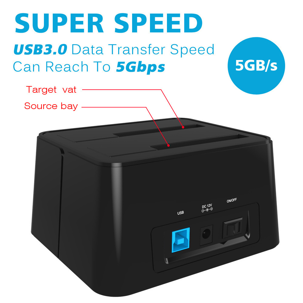 Winstars USB 3.0 to SATA External Hard Drive Dock Docking Station, SSD HDD SATA Disk Duplicator Cloner for Dual Bay 2.5