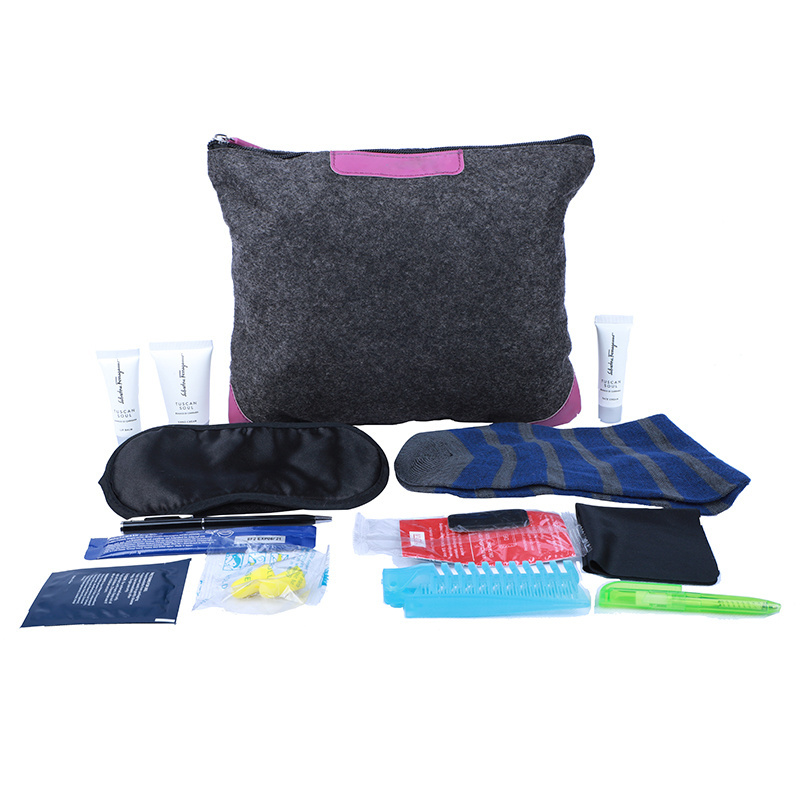 Factory cheap price airplane travel kit felt flap bag travel airline amenity kit Bag