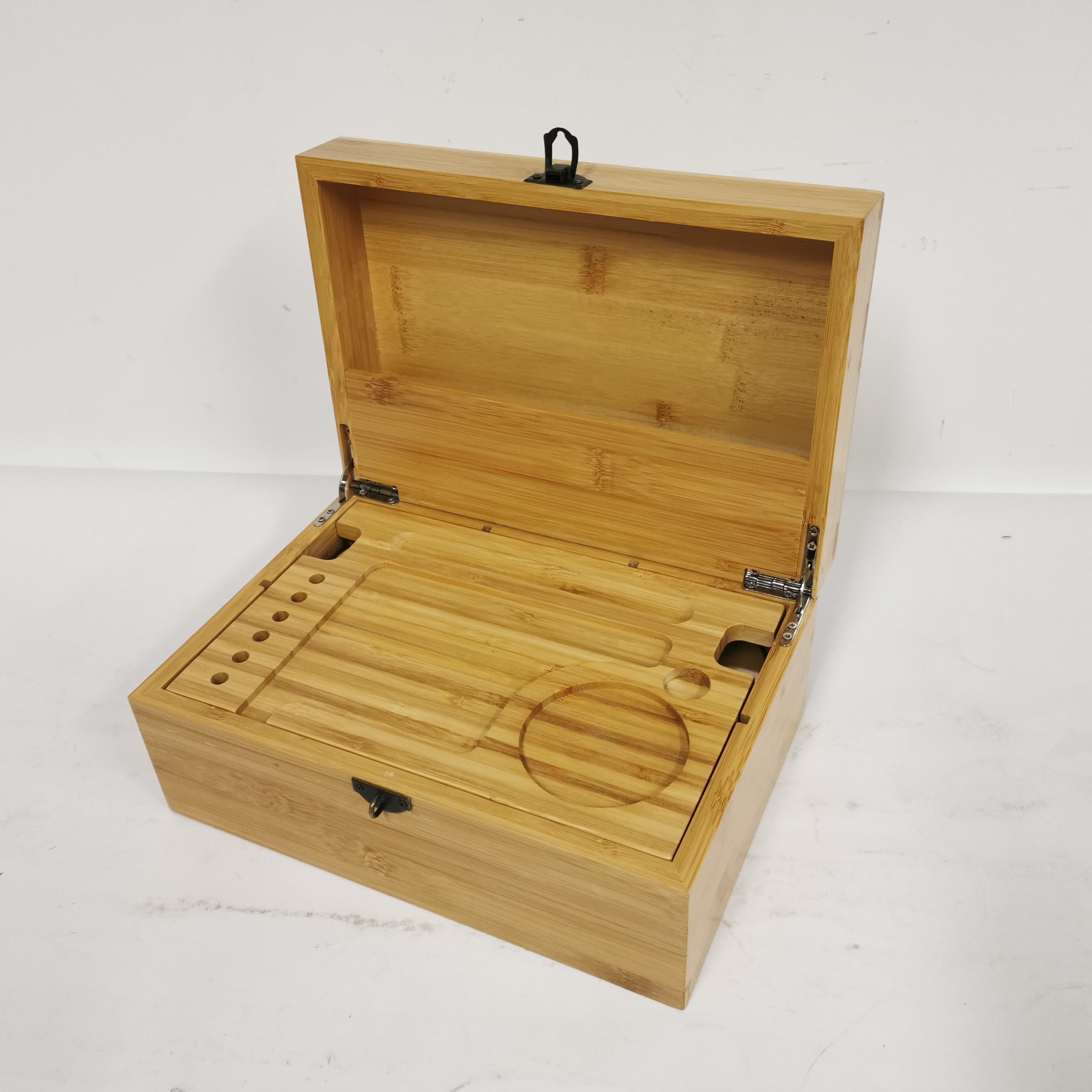 Bamboo Wooden Herb Stash Box With Rolling Tray Storage Container To Store Smoking Accessories Grinder Pipe Rolling Papers