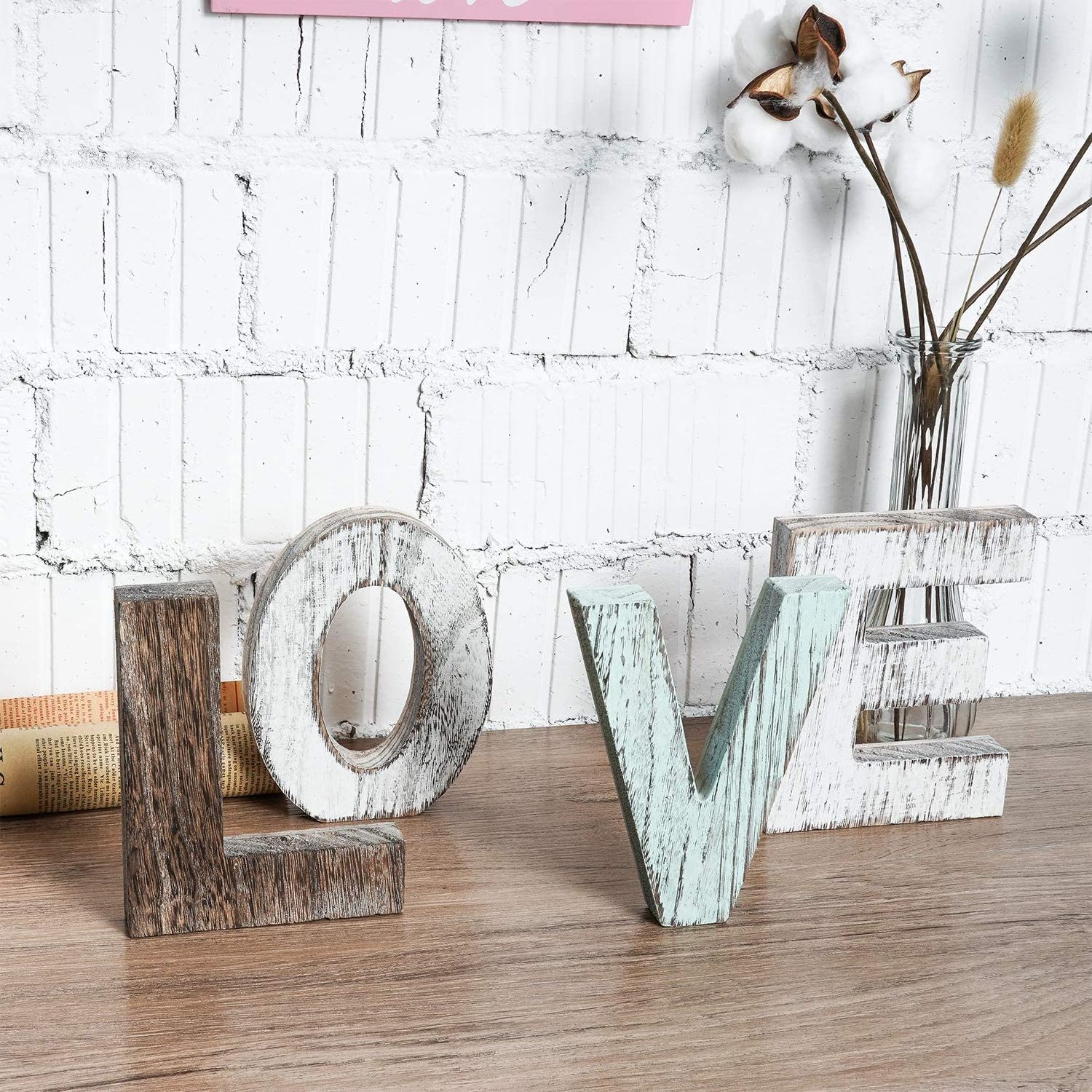 Wooden Blocks Rustic Letters Cutout Farmhouse Home Table Centerpiece Decor Wood Love Signs Wall Decor