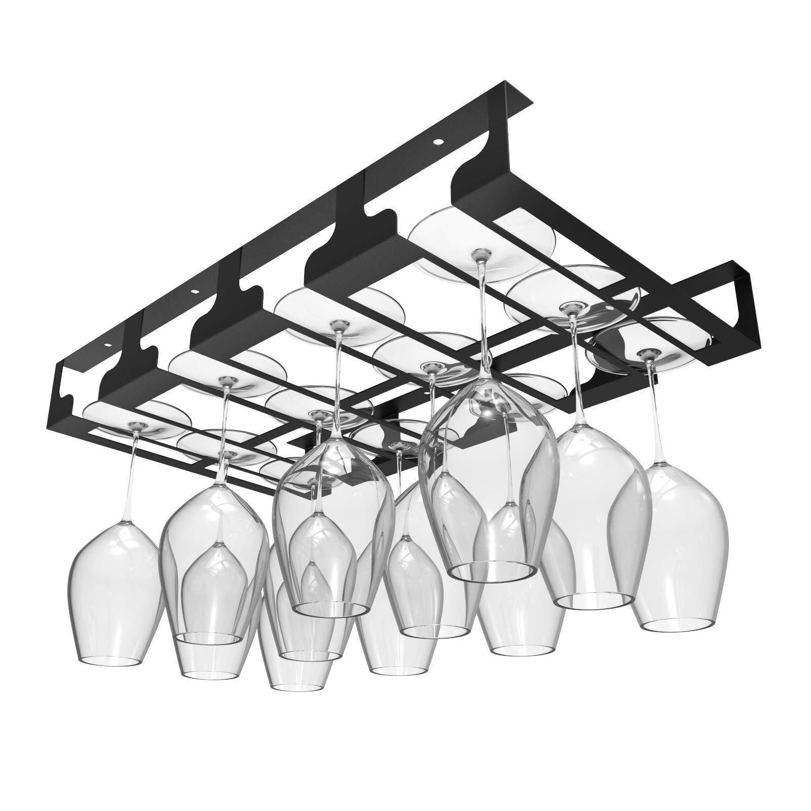 Wine Glass Rack - Under Cabinet Stemware Wine Glass Holder Glasses Storage Hanger Metal Hanging Organizer for Bar Kitchen