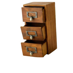 Custom Mini Vintage desktop Storage drawers 3 Drawer desktop rustic card catalog drawers storage box